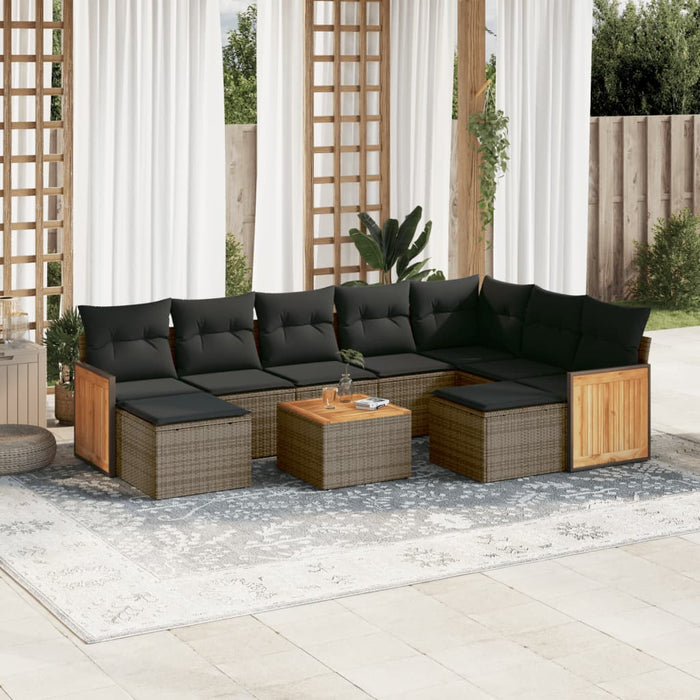 Set mobilier de grădină cu perne, 10 piese, gri, poliratan WALTI