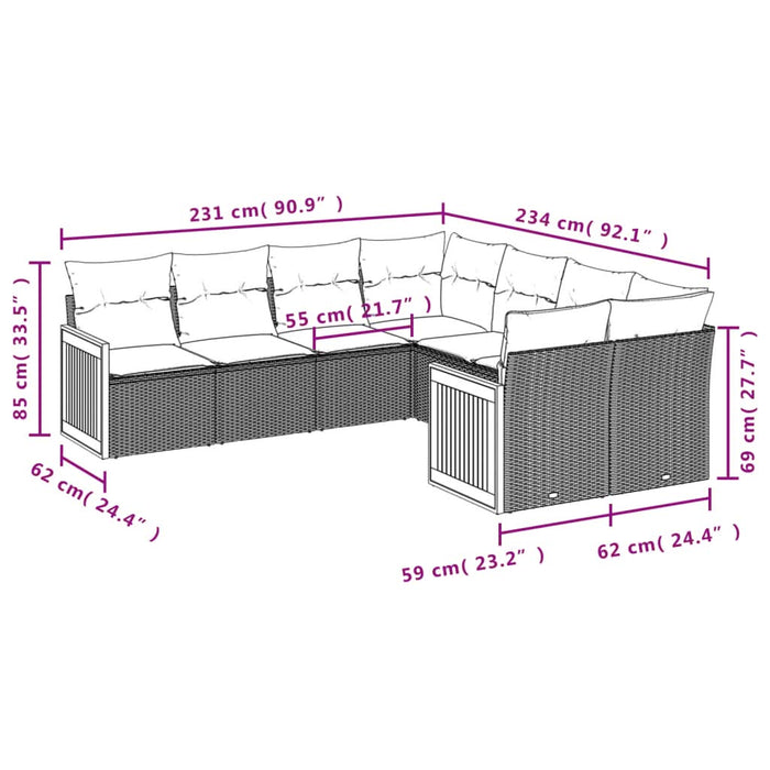 Set mobilier de grădină cu perne, 8 piese, negru, poliratan - WALTI WALTI