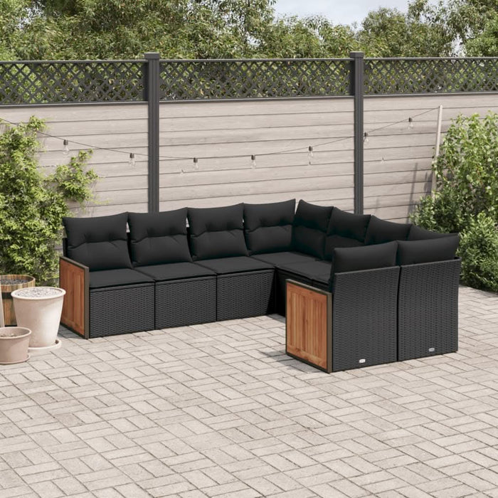 Set mobilier de grădină cu perne, 8 piese, negru, poliratan - WALTI WALTI