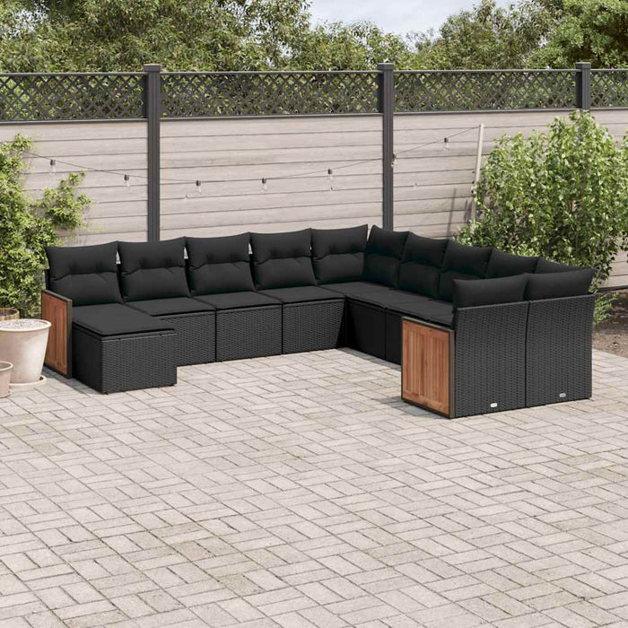 Set canapele de grădină cu perne, 11 piese, negru, poliratan - WALTI WALTI