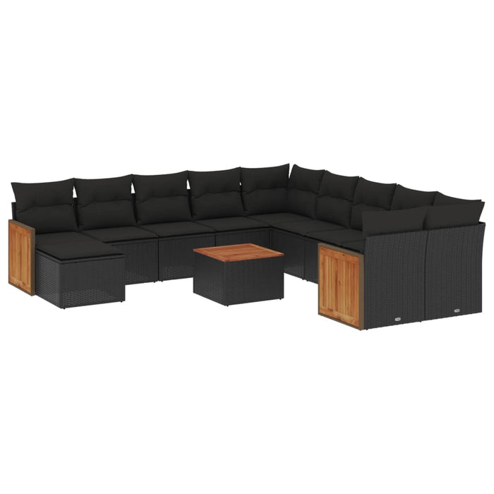 Set canapele de grădină, 12 piese, cu perne, negru, poliratan - WALTI WALTI
