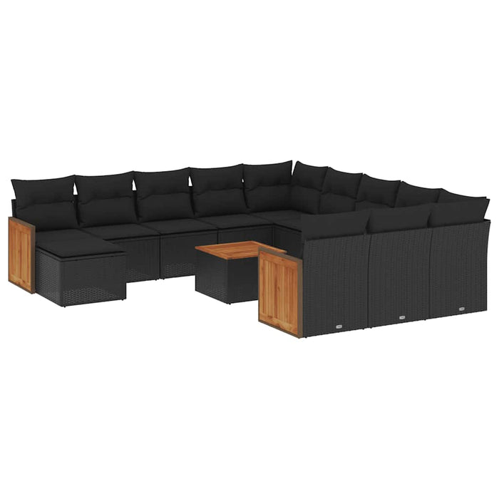 Set mobilier de grădină cu perne, 13 piese, negru, poliratan - WALTI WALTI