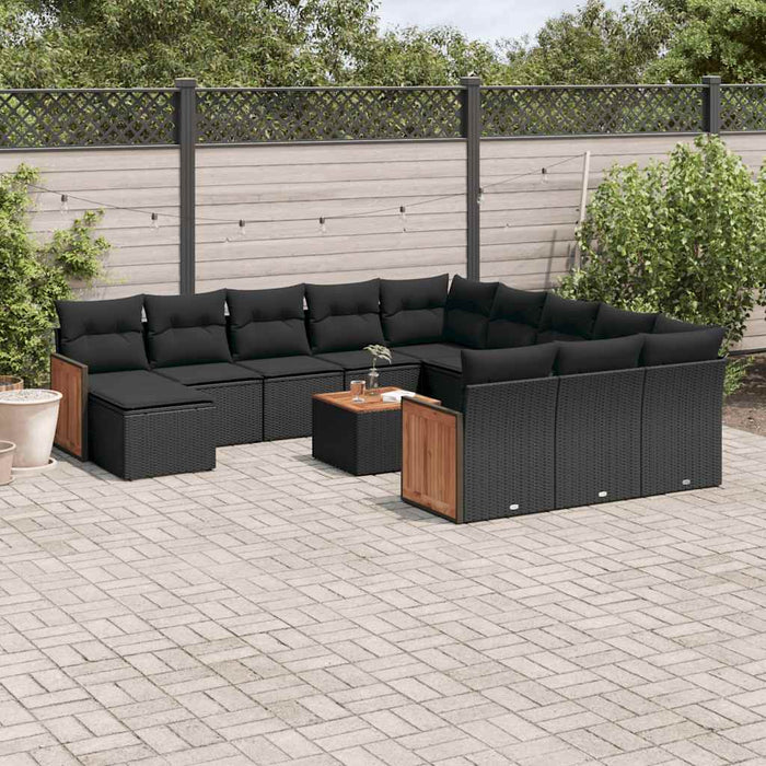 Set mobilier de grădină cu perne, 13 piese, negru, poliratan - WALTI WALTI