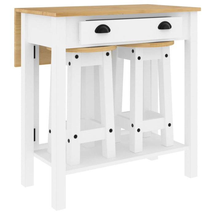 Set mobilier de bar, 3 piese, alb, lemn masiv de pin - WALTI WALTI