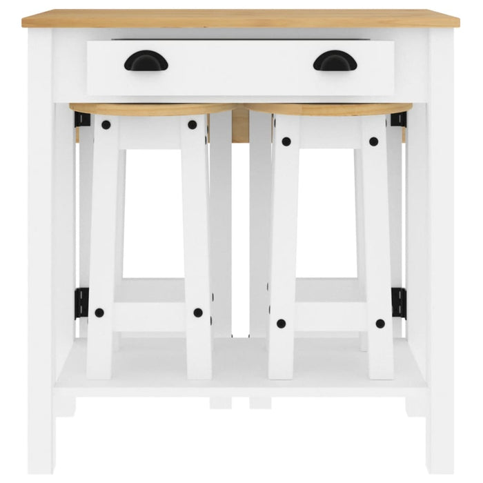 Set mobilier de bar, 3 piese, alb, lemn masiv de pin - WALTI WALTI