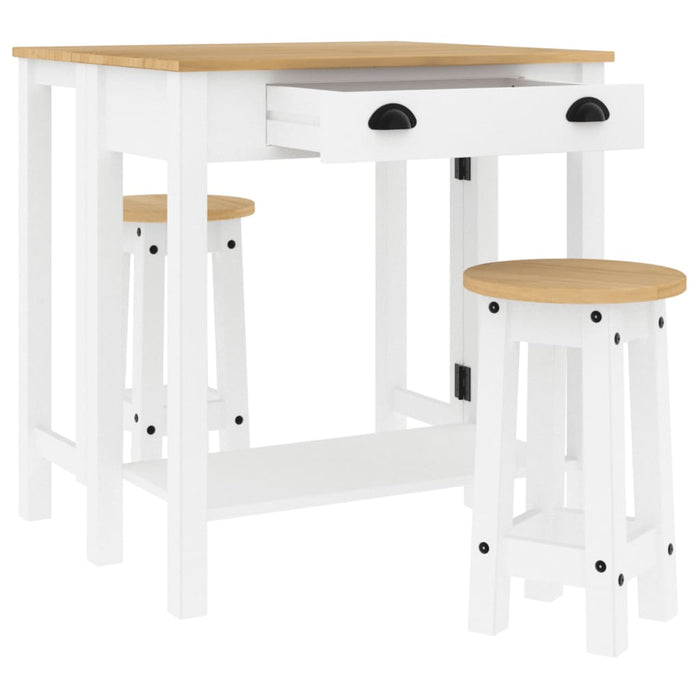 Set mobilier de bar, 3 piese, alb, lemn masiv de pin - WALTI WALTI