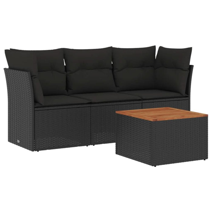 Set mobilier de grădină cu perne, 4 piese, negru, poliratan - WALTI WALTI