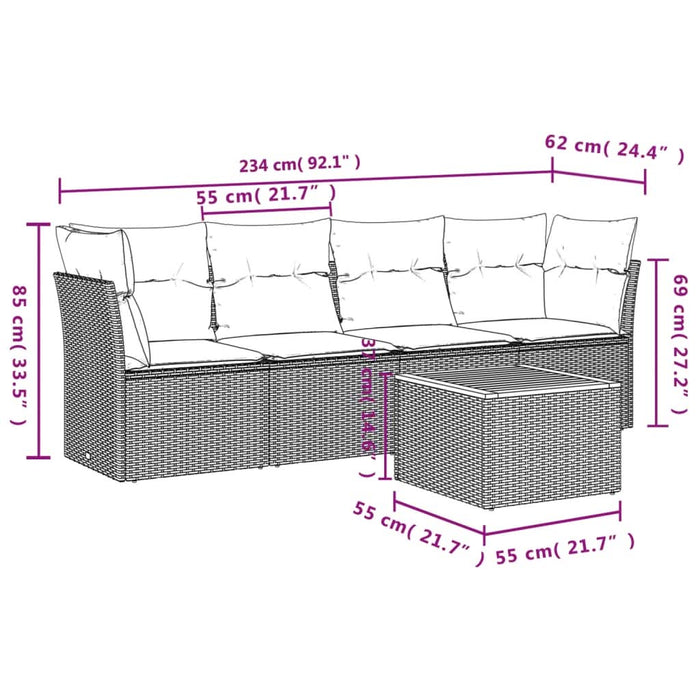 Set mobilier de grădină cu perne, 5 piese, negru, poliratan - WALTI WALTI