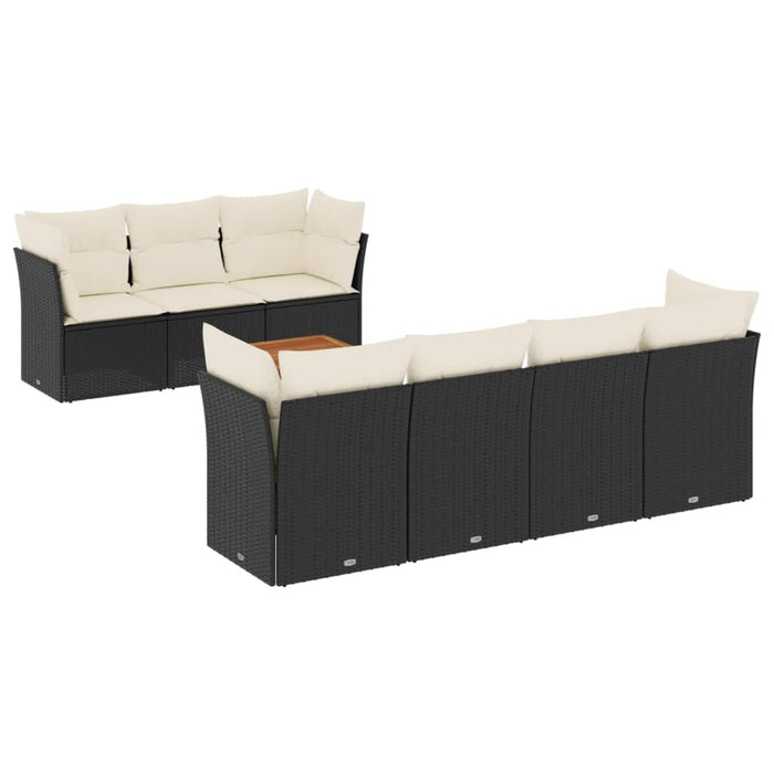 Set mobilier de grădină cu perne, 8 piese, negru, poliratan WALTI