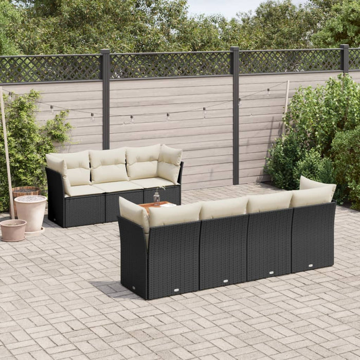 Set mobilier de grădină cu perne, 8 piese, negru, poliratan WALTI