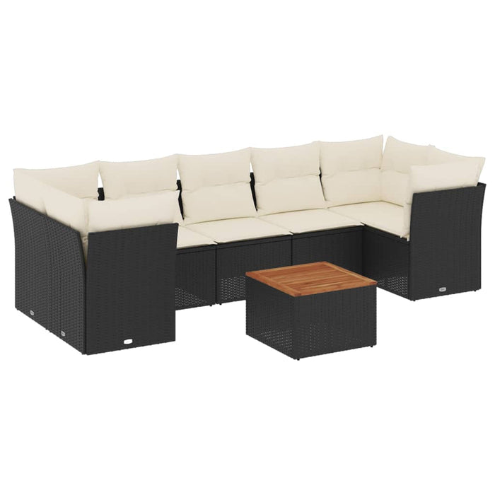 Set mobilier de grădină cu perne, 8 piese, negru, poliratan WALTI