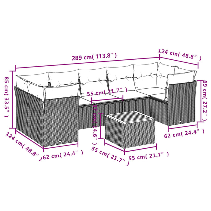 Set mobilier de grădină cu perne, 8 piese, negru, poliratan WALTI