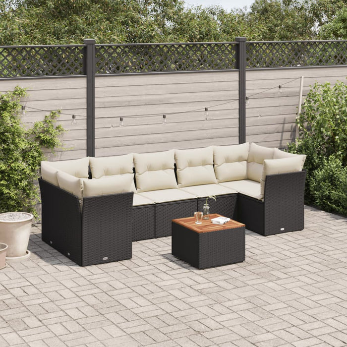 Set mobilier de grădină cu perne, 8 piese, negru, poliratan WALTI