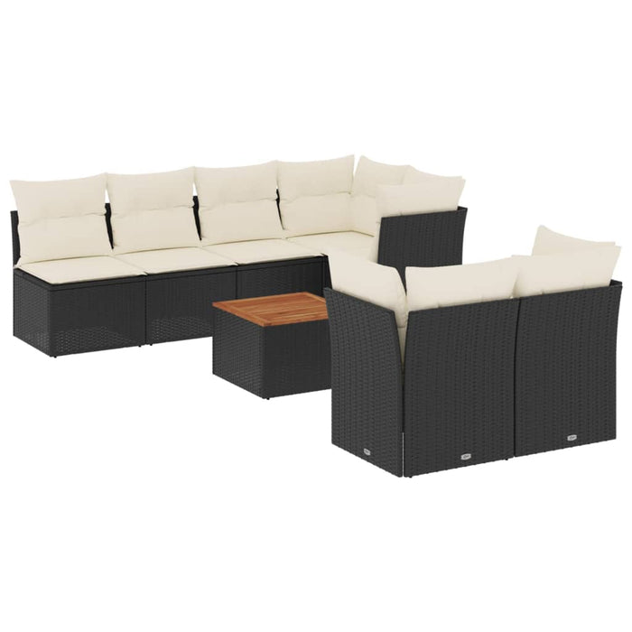 Set mobilier de grădină cu perne, 8 piese, negru, poliratan WALTI