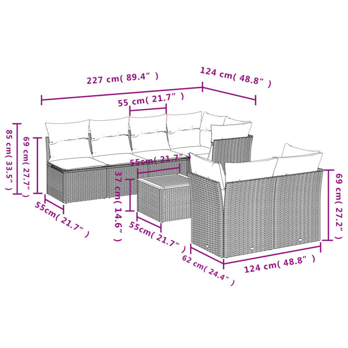 Set mobilier de grădină cu perne, 8 piese, negru, poliratan WALTI