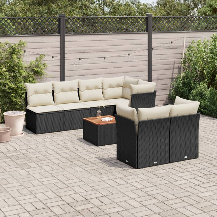 Set mobilier de grădină cu perne, 8 piese, negru, poliratan WALTI
