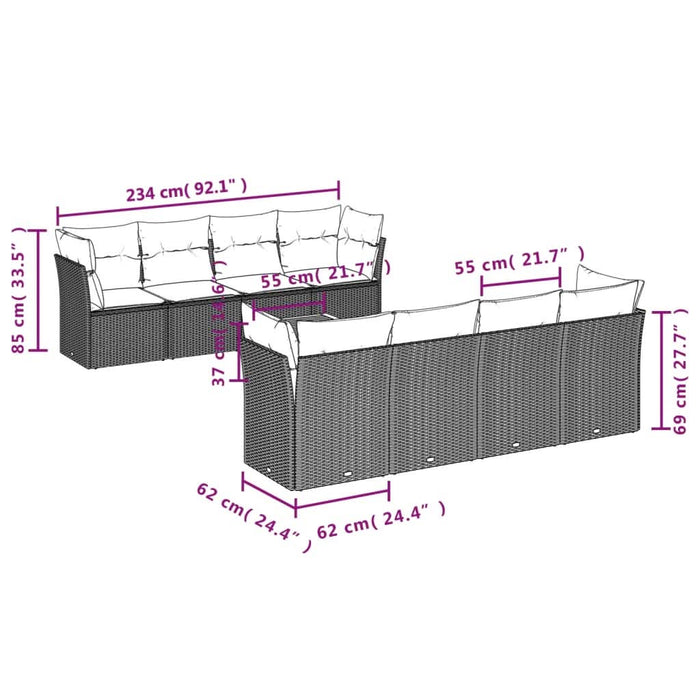 Set mobilier de grădină cu perne, 9 piese, negru, poliratan - WALTI WALTI