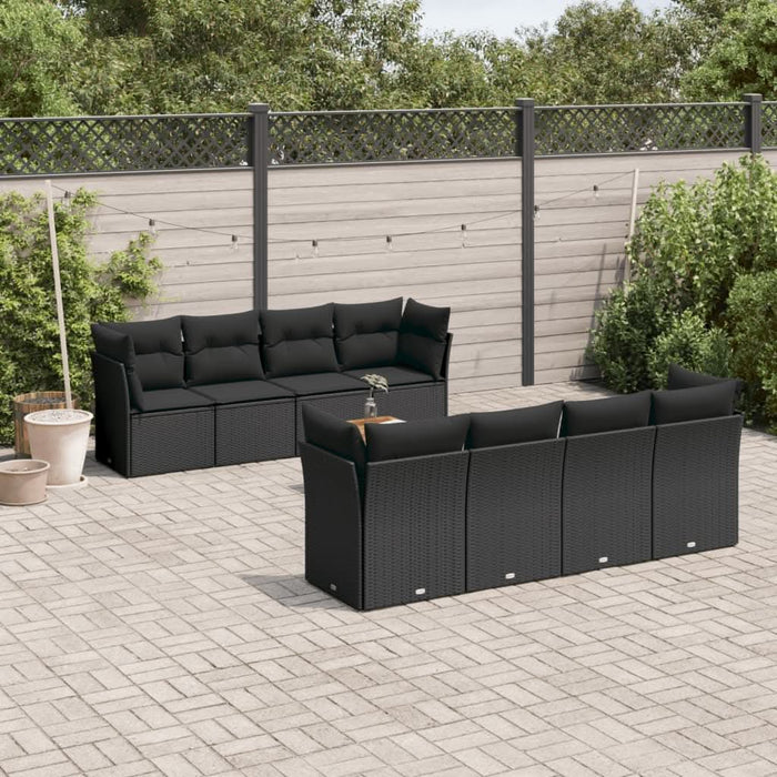 Set mobilier de grădină cu perne, 9 piese, negru, poliratan - WALTI WALTI