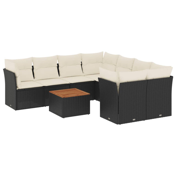Set mobilier de grădină cu perne, 9 piese, negru, poliratan - WALTI WALTI