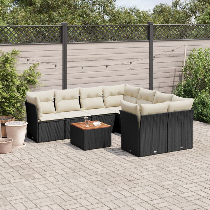 Set mobilier de grădină cu perne, 9 piese, negru, poliratan - WALTI WALTI