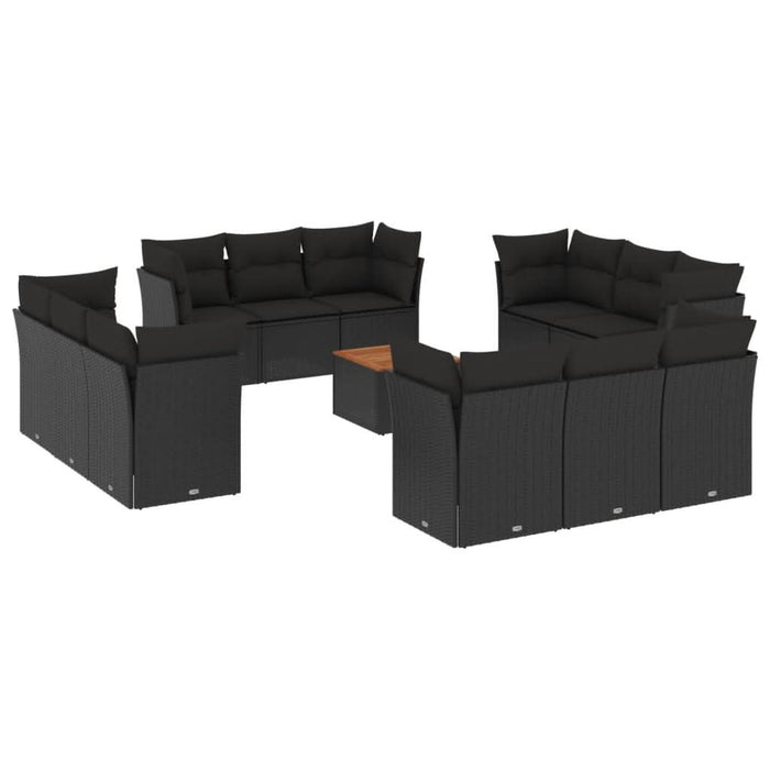 Set mobilier de grădină cu perne, 13 piese, negru, poliratan - WALTI WALTI