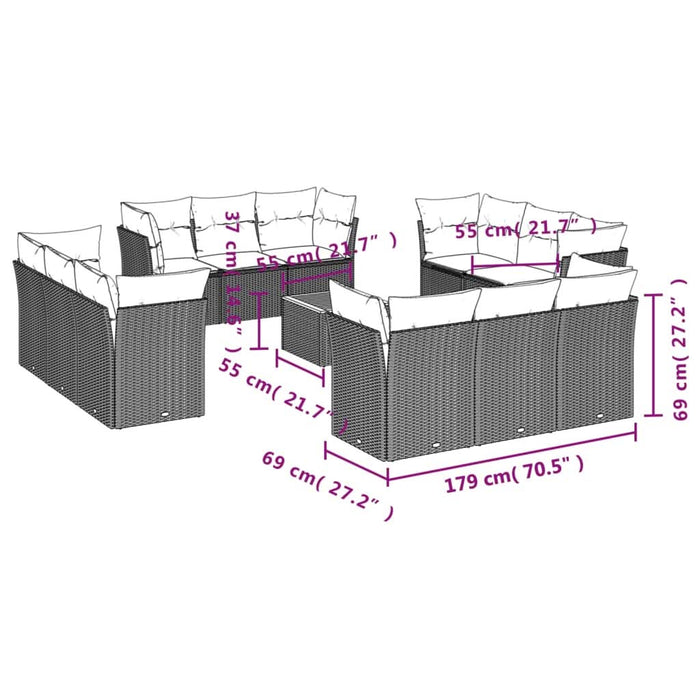 Set mobilier de grădină cu perne, 13 piese, negru, poliratan - WALTI WALTI