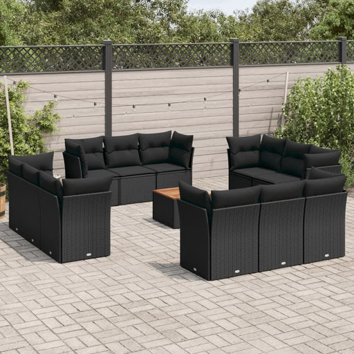 Set mobilier de grădină cu perne, 13 piese, negru, poliratan - WALTI WALTI