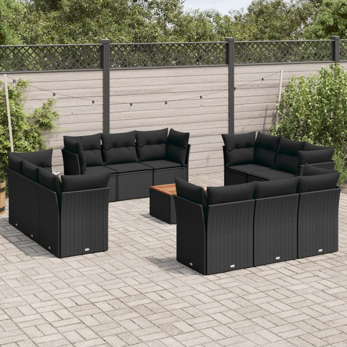 Set mobilier de grădină cu perne, 13 piese, negru, poliratan - WALTI WALTI