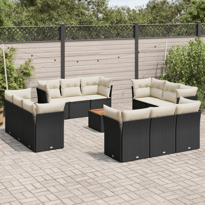 Set mobilier de grădină cu perne, 13 piese, negru, poliratan - WALTI WALTI
