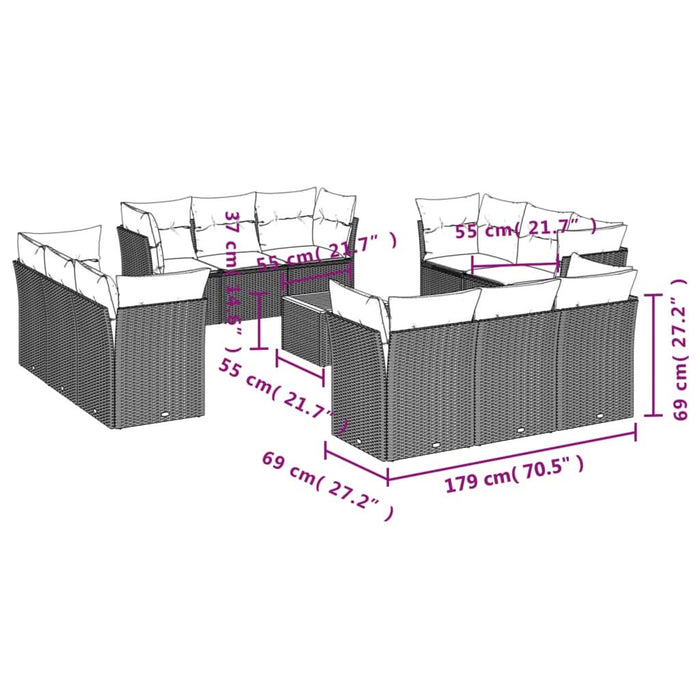 Set mobilier de grădină cu perne, 13 piese, gri, poliratan - WALTI WALTI