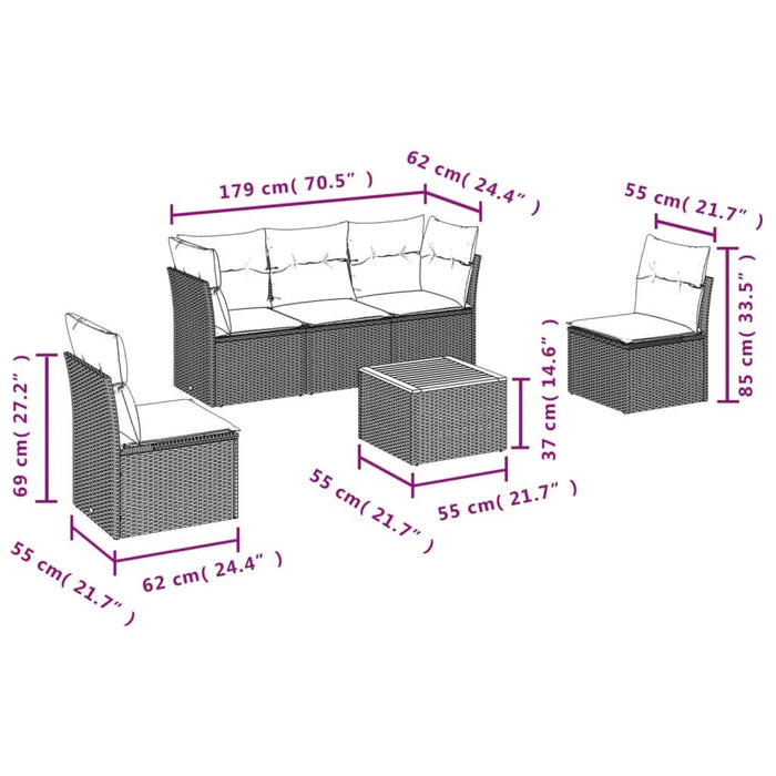 Set mobilier de grădină cu perne, 6 piese, negru, poliratan - WALTI WALTI