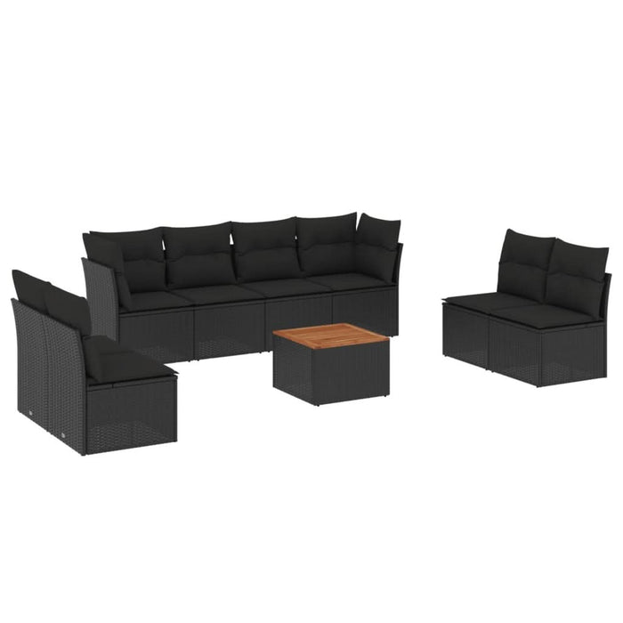 Set mobilier de grădină cu perne, 9 piese, negru, poliratan - WALTI WALTI