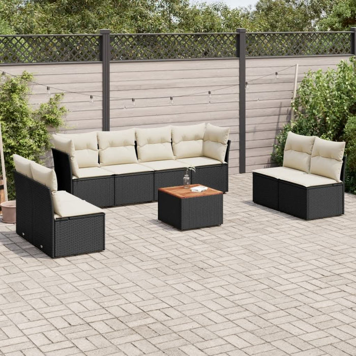 Set mobilier de grădină cu perne, 9 piese, negru, poliratan - WALTI WALTI