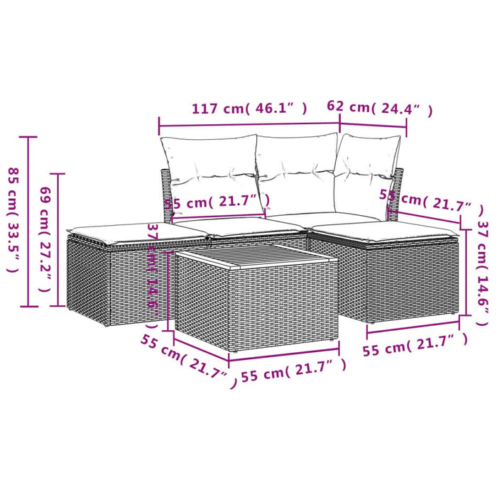 Set mobilier de grădină cu perne, 5 piese, negru, poliratan - WALTI WALTI