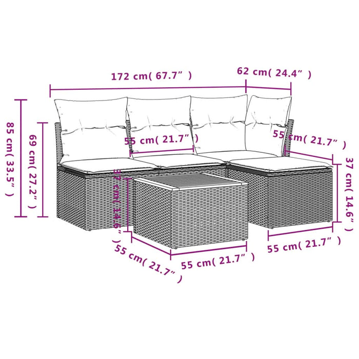 Set mobilier de grădină cu perne, 5 piese, negru, poliratan - WALTI WALTI