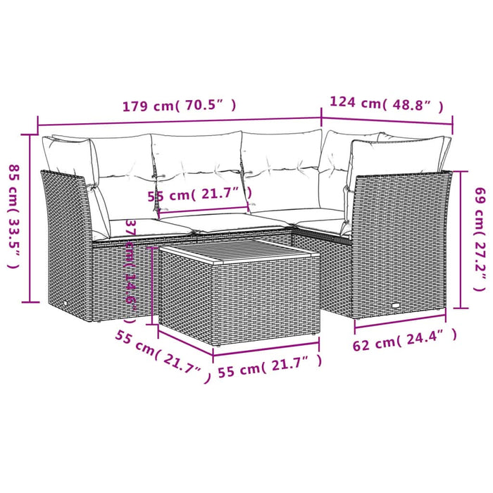 Set mobilier de grădină cu perne, 5 piese, negru, poliratan - WALTI WALTI