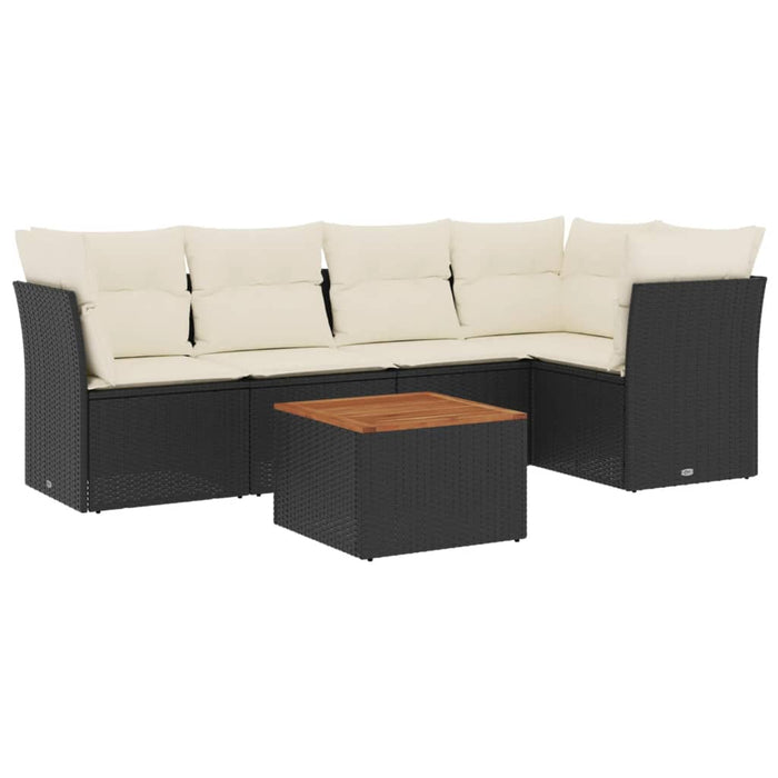 Set mobilier de grădină cu perne, 6 piese, negru, poliratan WALTI