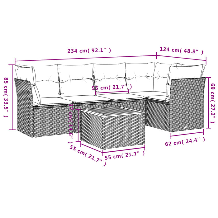 Set mobilier de grădină cu perne, 6 piese, negru, poliratan WALTI