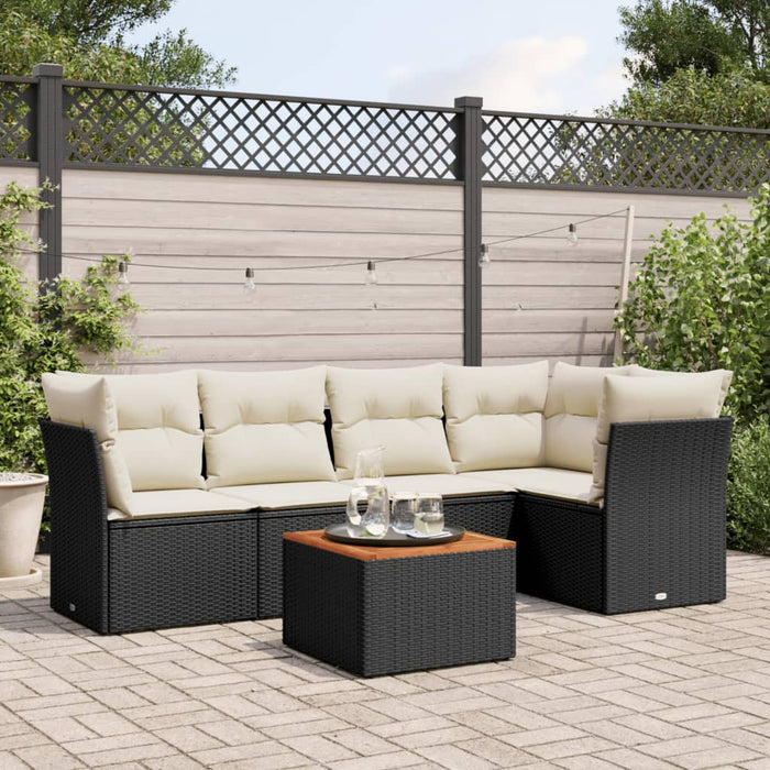 Set mobilier de grădină cu perne, 6 piese, negru, poliratan WALTI