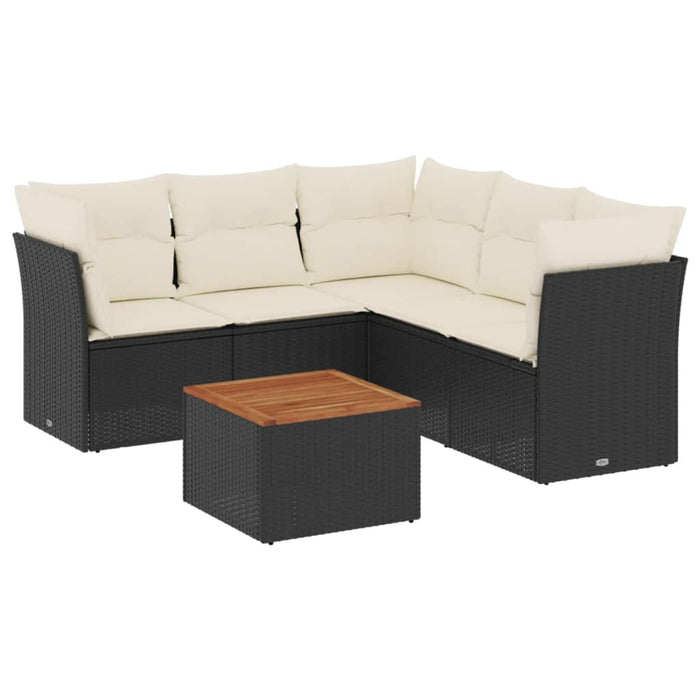 Set mobilier de grădină cu perne, 6 piese, negru, poliratan WALTI