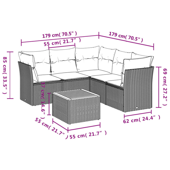 Set mobilier de grădină cu perne, 6 piese, negru, poliratan WALTI