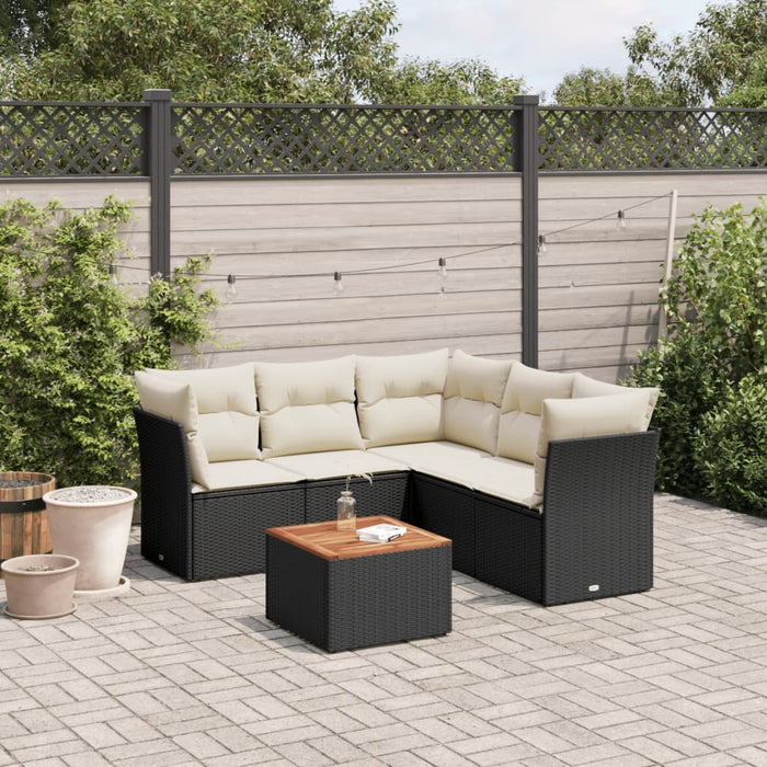Set mobilier de grădină cu perne, 6 piese, negru, poliratan WALTI