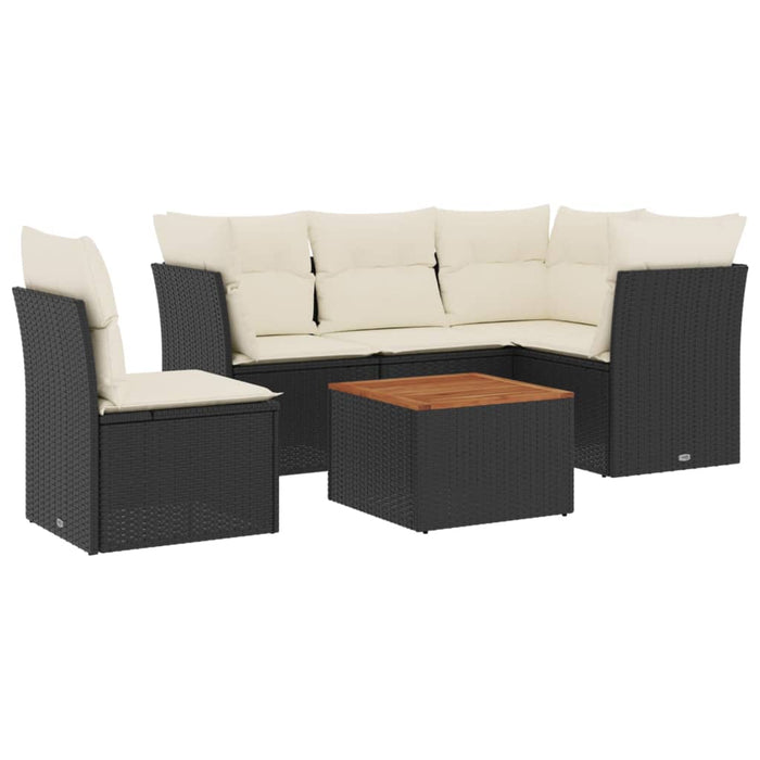 Set mobilier de grădină cu perne, 6 piese, negru, poliratan WALTI