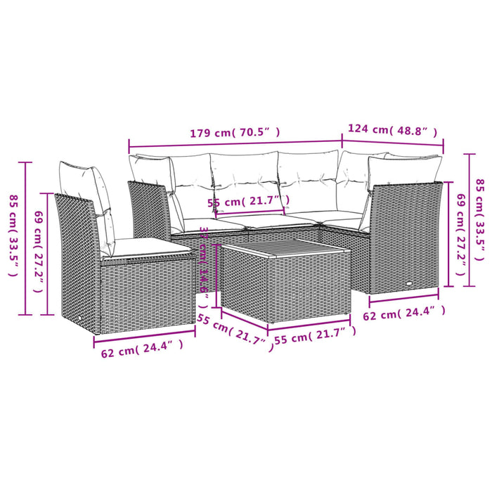Set mobilier de grădină cu perne, 6 piese, negru, poliratan WALTI