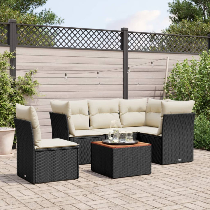 Set mobilier de grădină cu perne, 6 piese, negru, poliratan WALTI