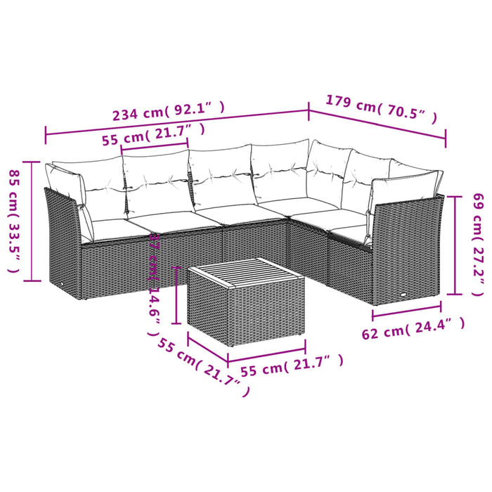 Set canapele de grădină cu perne, 7 piese, negru, poliratan - WALTI WALTI