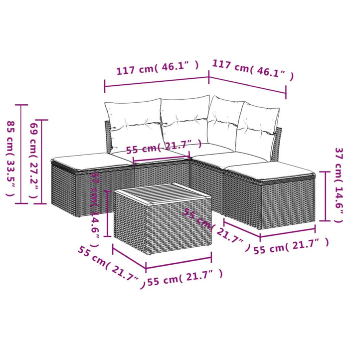 Set mobilier de grădină cu perne, 6 piese, negru, poliratan - WALTI WALTI
