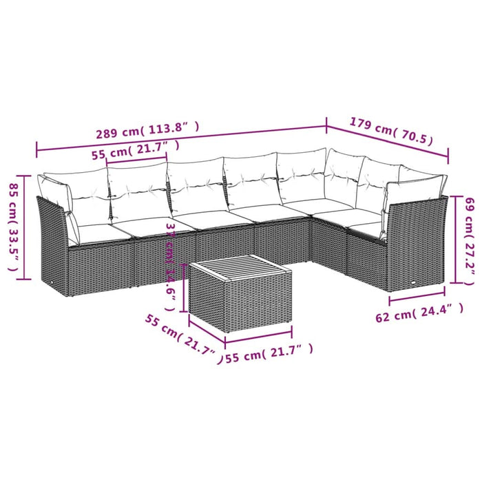 Set mobilier de grădină cu perne, 8 piese, negru, poliratan - WALTI WALTI