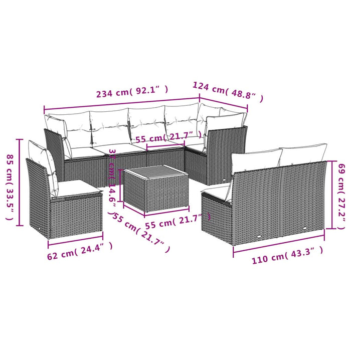 Set mobilier de grădină cu perne, 9 piese, negru, poliratan - WALTI WALTI