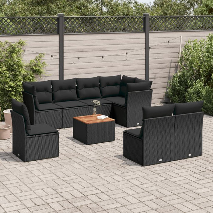 Set mobilier de grădină cu perne, 9 piese, negru, poliratan - WALTI WALTI